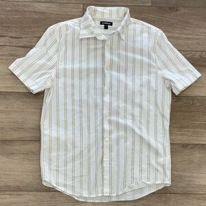 Express Men's tan & white  s/s Striped Button Down Shirt size small